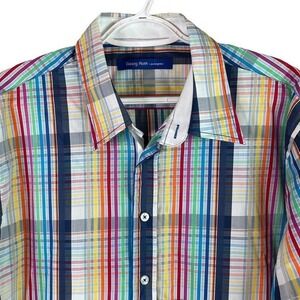 Georg Roth Button Down Shirt Mens XL MultiColor Rainbow Plaid Stripe Long Sleeve